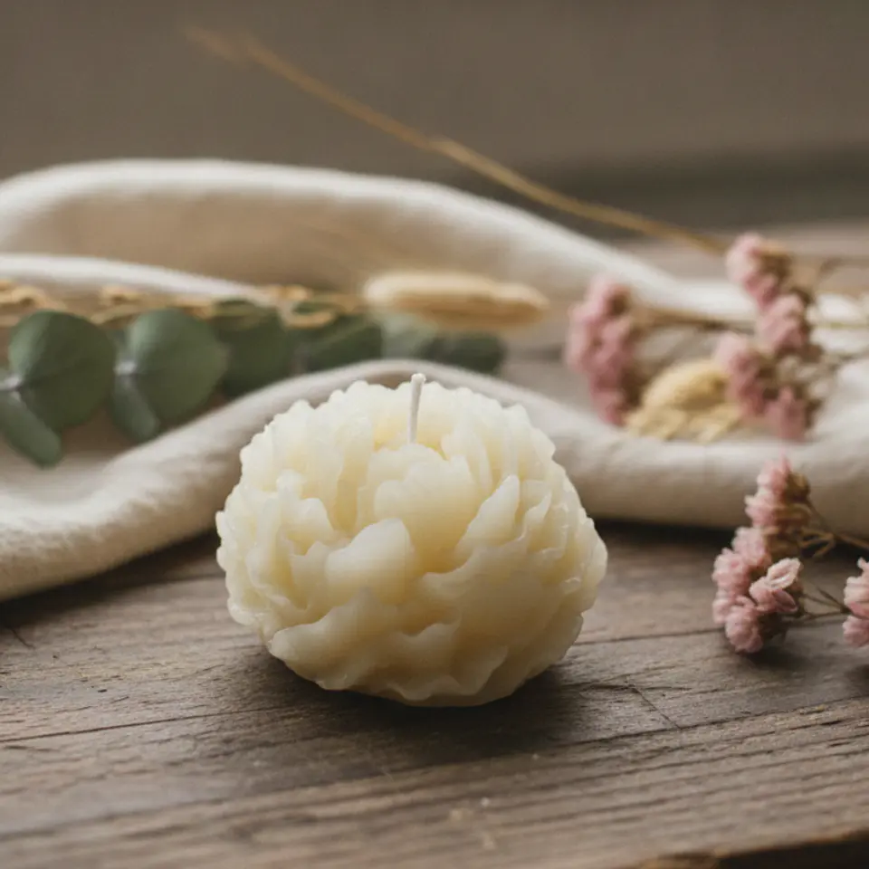 Vela Peônia Angelina Natural -  cera vegetal 1