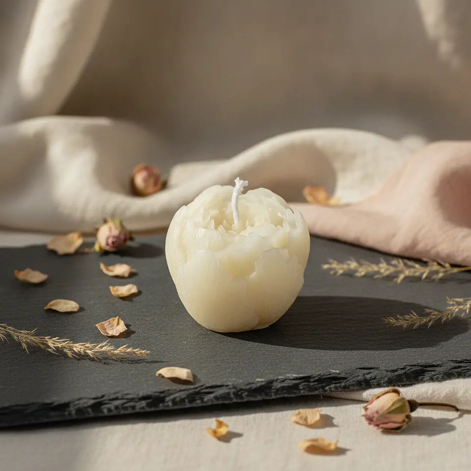 Vela Peônia Botão Andreia Natural - cera mineral 2