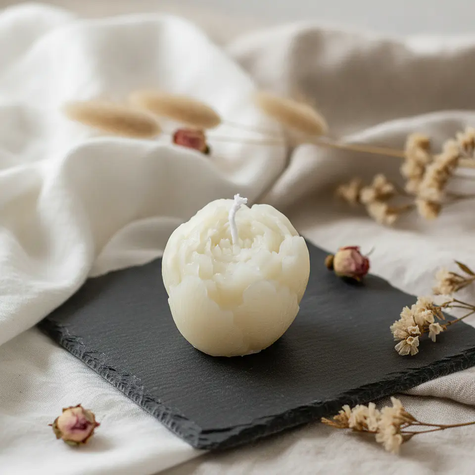 Vela Peônia Botão Andreia Natural - cera mineral 3