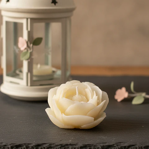 Vela Camélia Natural - cera vegetal