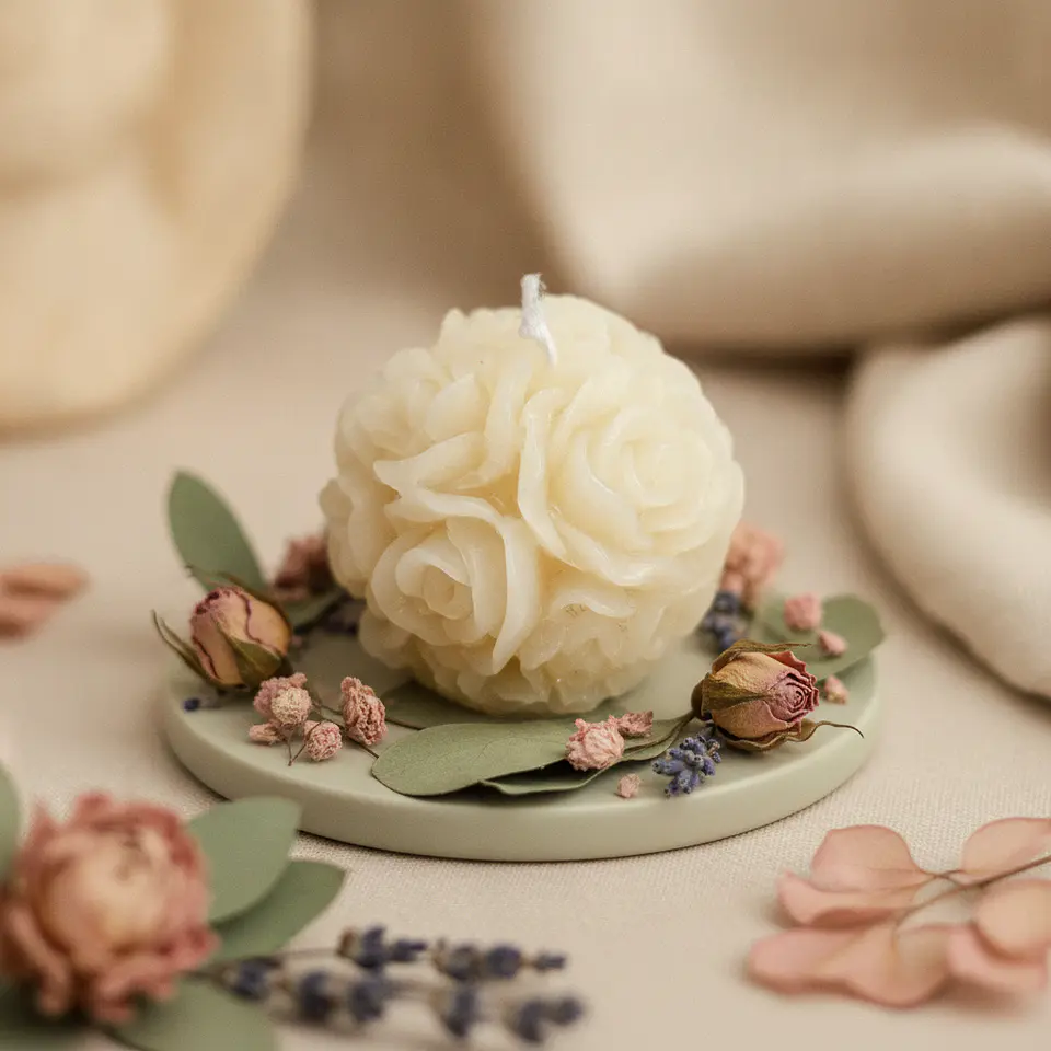 Vela Bola de Rosas Natural - cera mineral 1