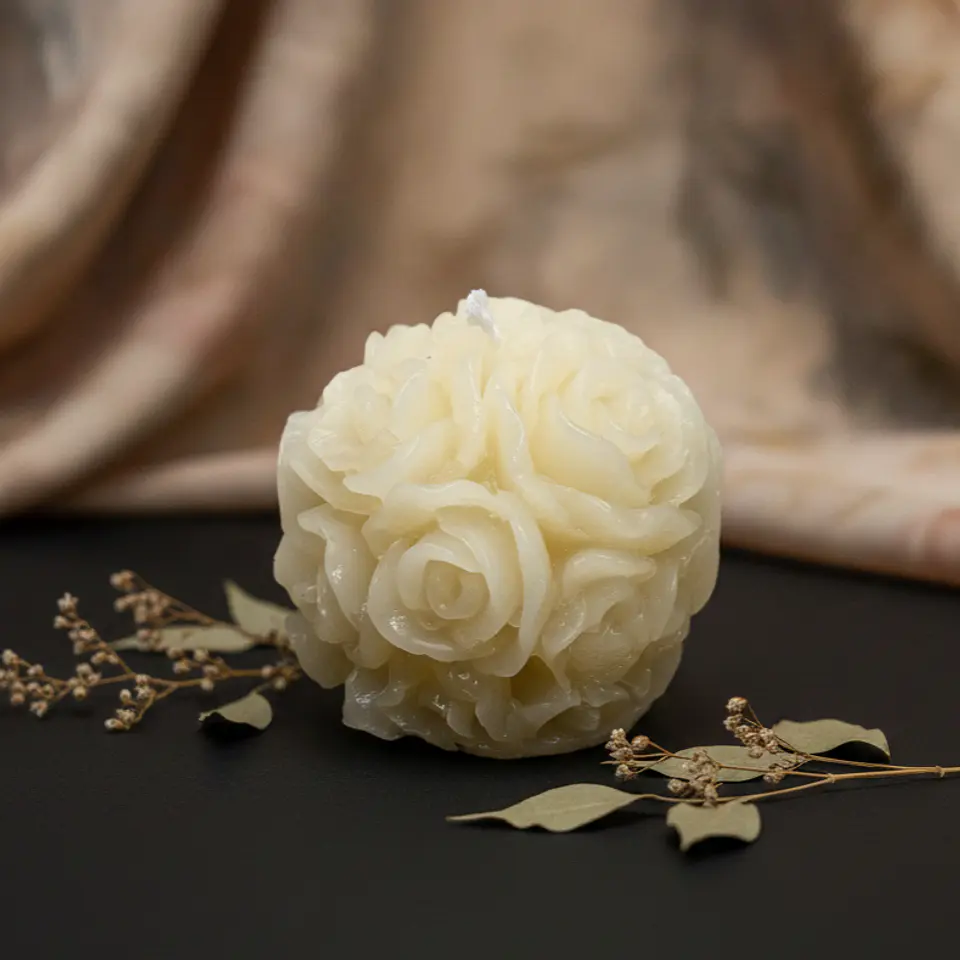 Vela Bola de Rosas Natural - cera mineral 2