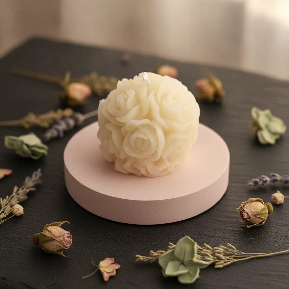 Vela Bola de Rosas Natural - cera vegetal 2