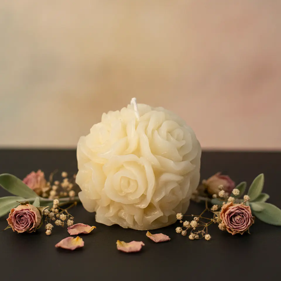 Vela Bola de Rosas Natural - cera vegetal 3