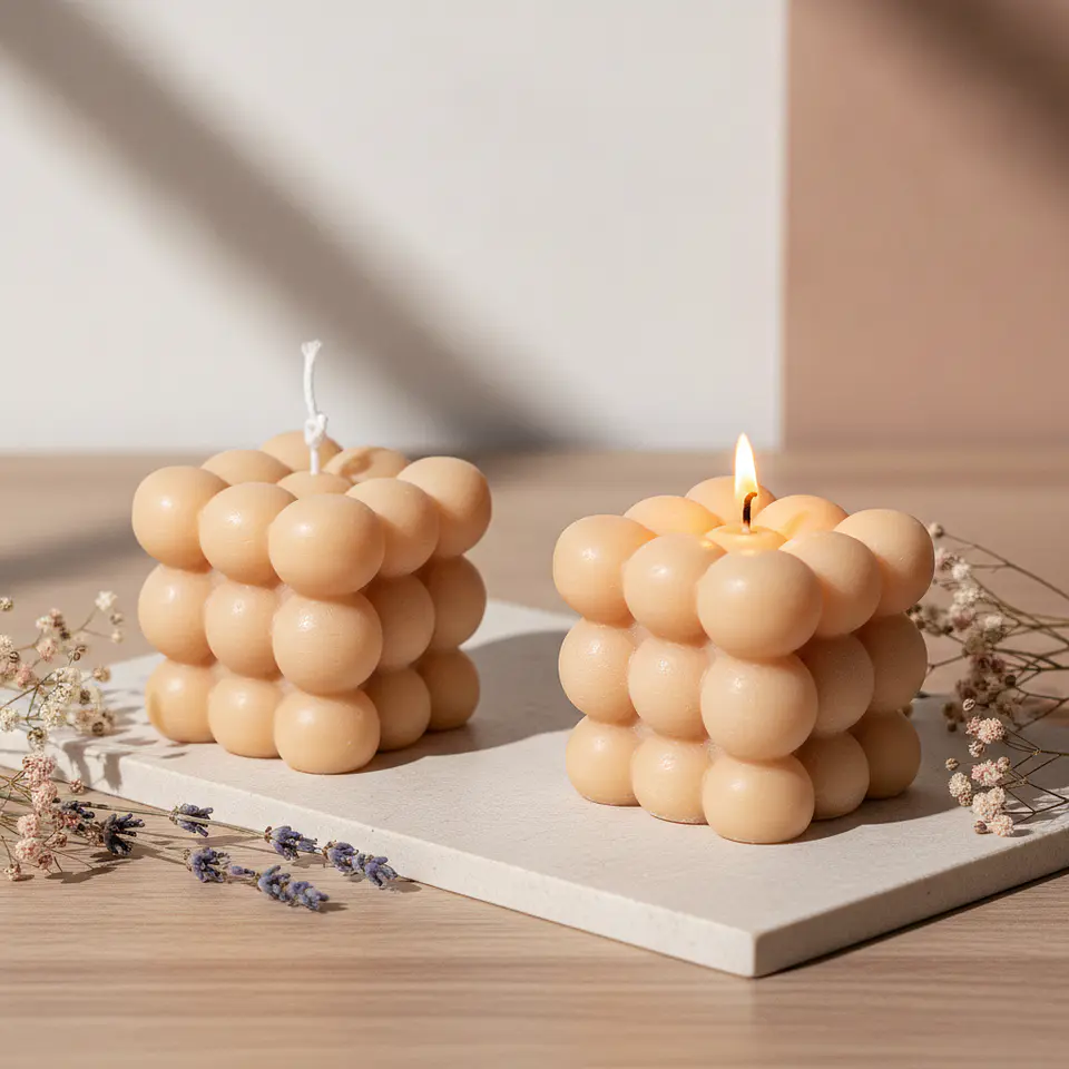 Vela cubo Bolha Nature - cera vegetal 2