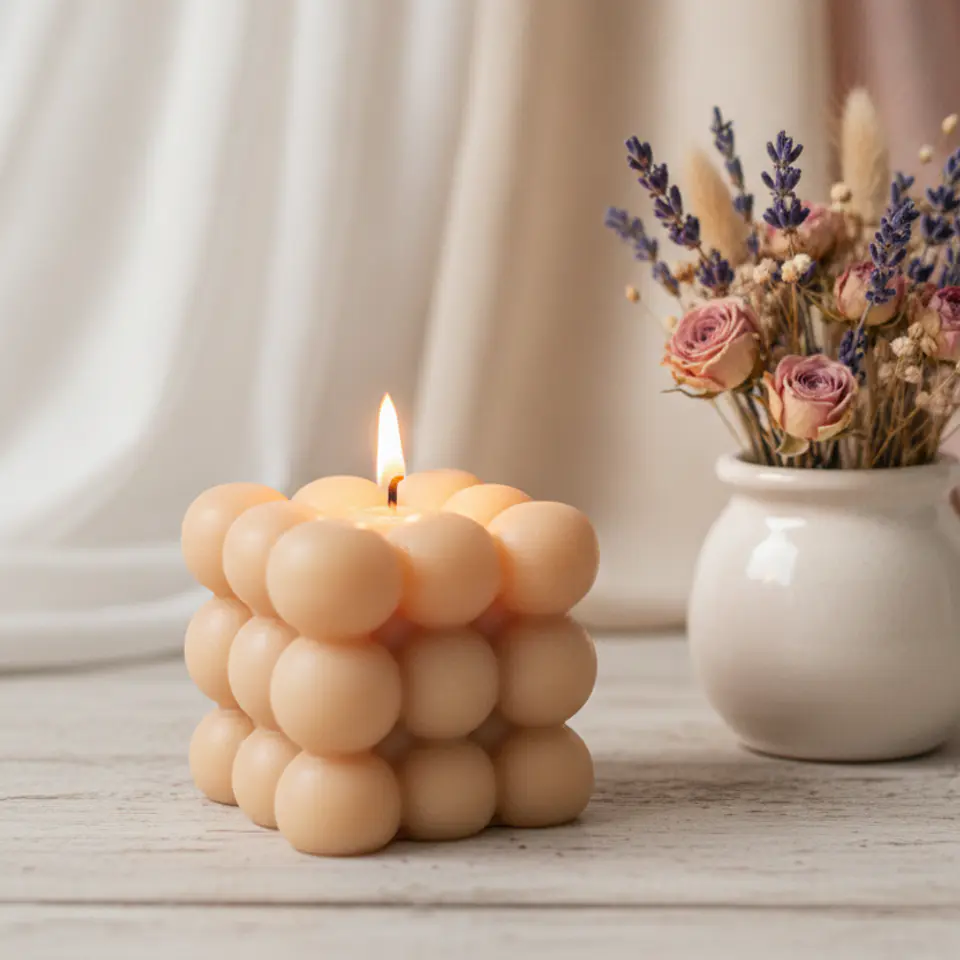 Vela cubo Bolha Nature - cera vegetal 3