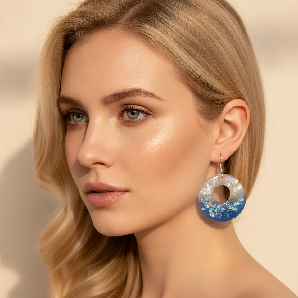 Brincos Resina Azul Prata 4