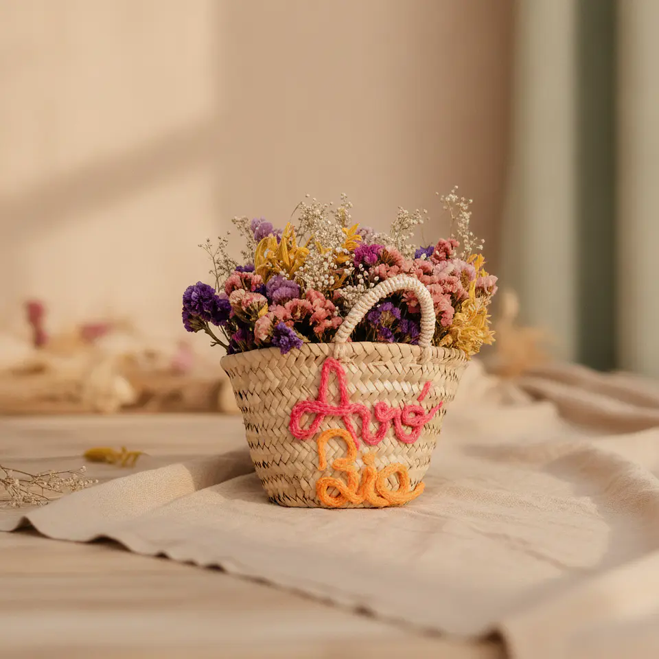 Cestinha Avó – Flores Secas & Nome em Tricotin 3