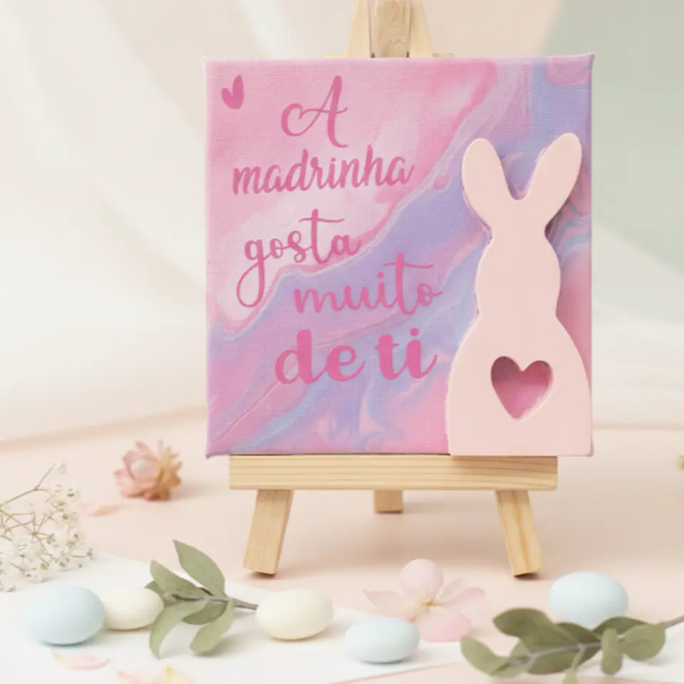 Tela “A Madrinha Gosta Muito de Ti” – Coelhinho em Gesso 3