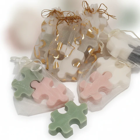 Lembrança de Casamento — Puzzle Duplo em Saquinho de Organza