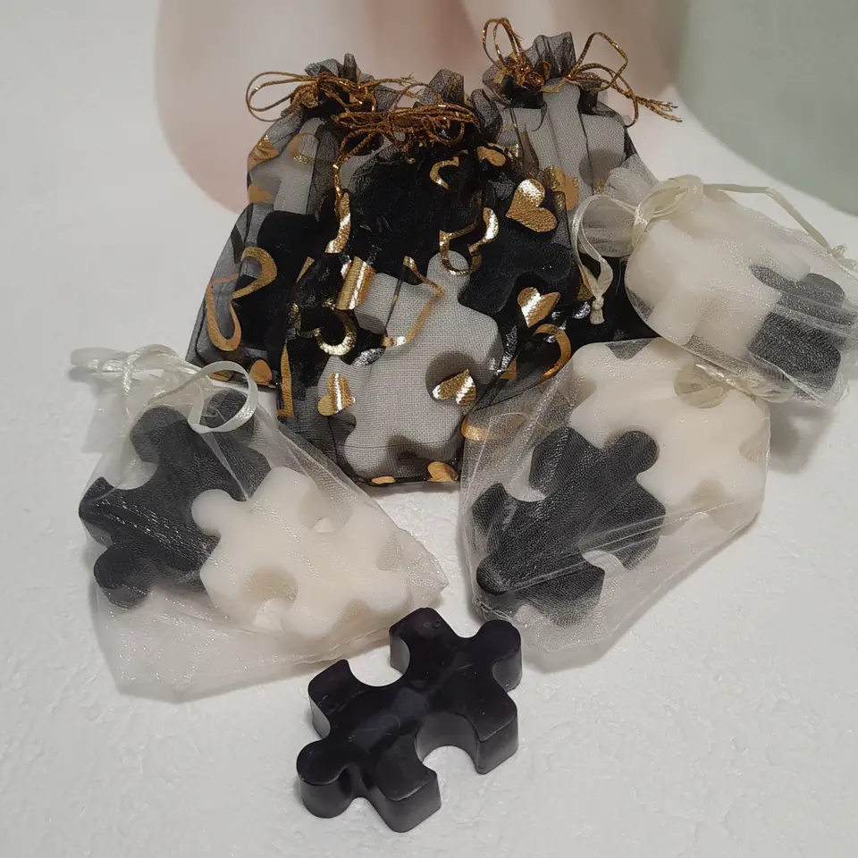 Lembrança de Casamento — Puzzle Duplo em Saquinho de Organza 2