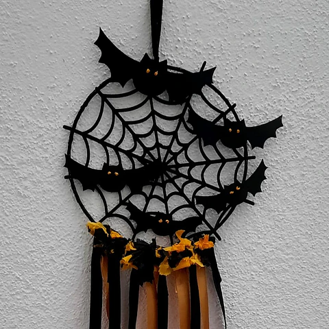 Caçador de Sonhos Halloween Teia e Morcegos