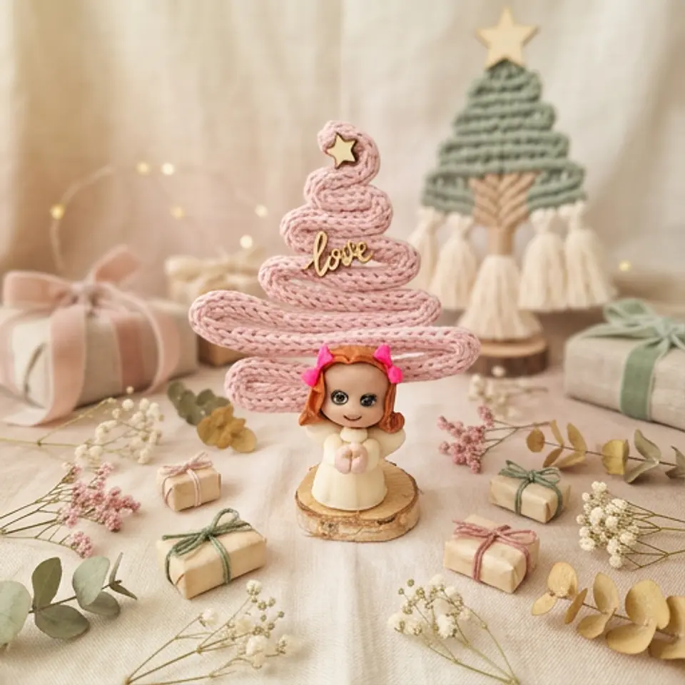 Anjinhos com Arvore Natal Rosa 2