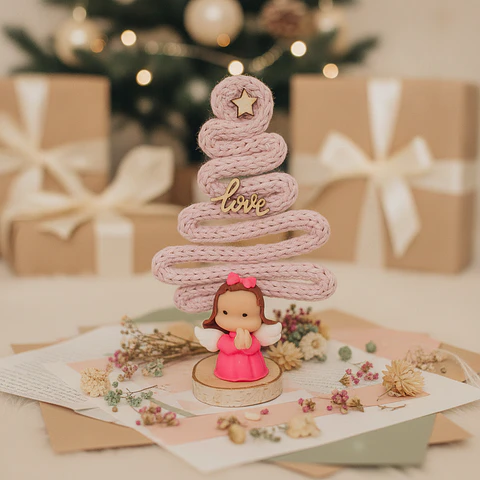 Anjinhos com Arvore Natal Rosa
