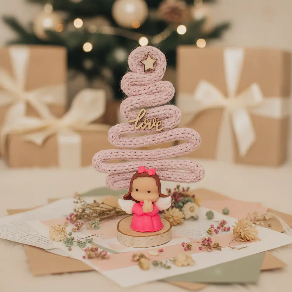 Anjinhos com Arvore Natal Rosa 1