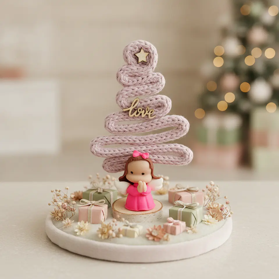 Anjinhos com Arvore Natal Rosa 3