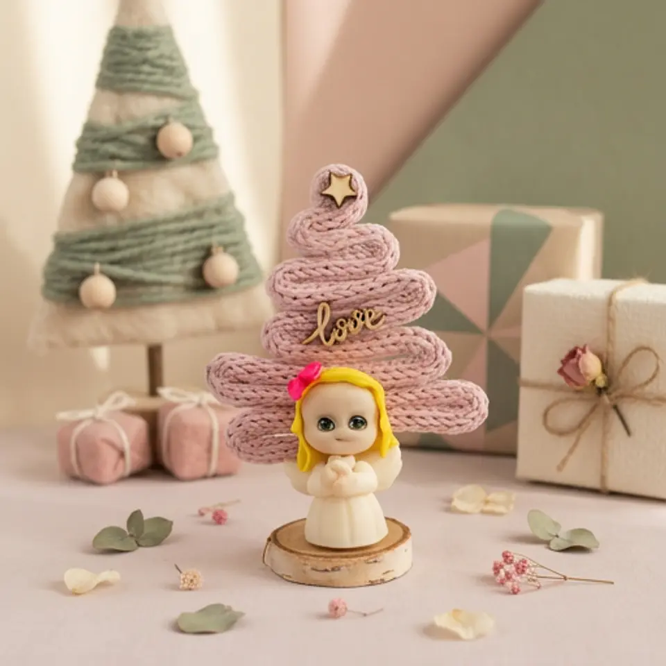 Anjinhos com Arvore Natal Rosa 4