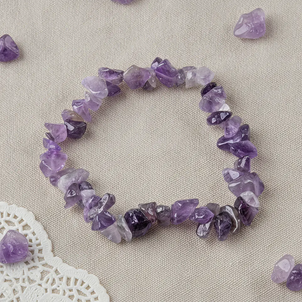Pulseira de Pedra Natural Ametista em Cascalho – Proteção e Calma 1
