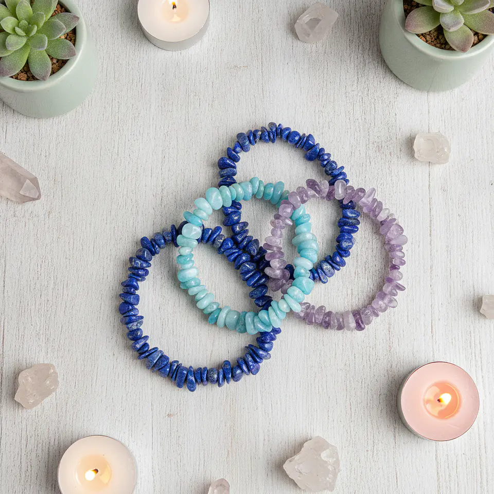 Pulseira de Pedra Natural Lápis‑Lazúli em Cascalho – Sabedoria e Verdade 4