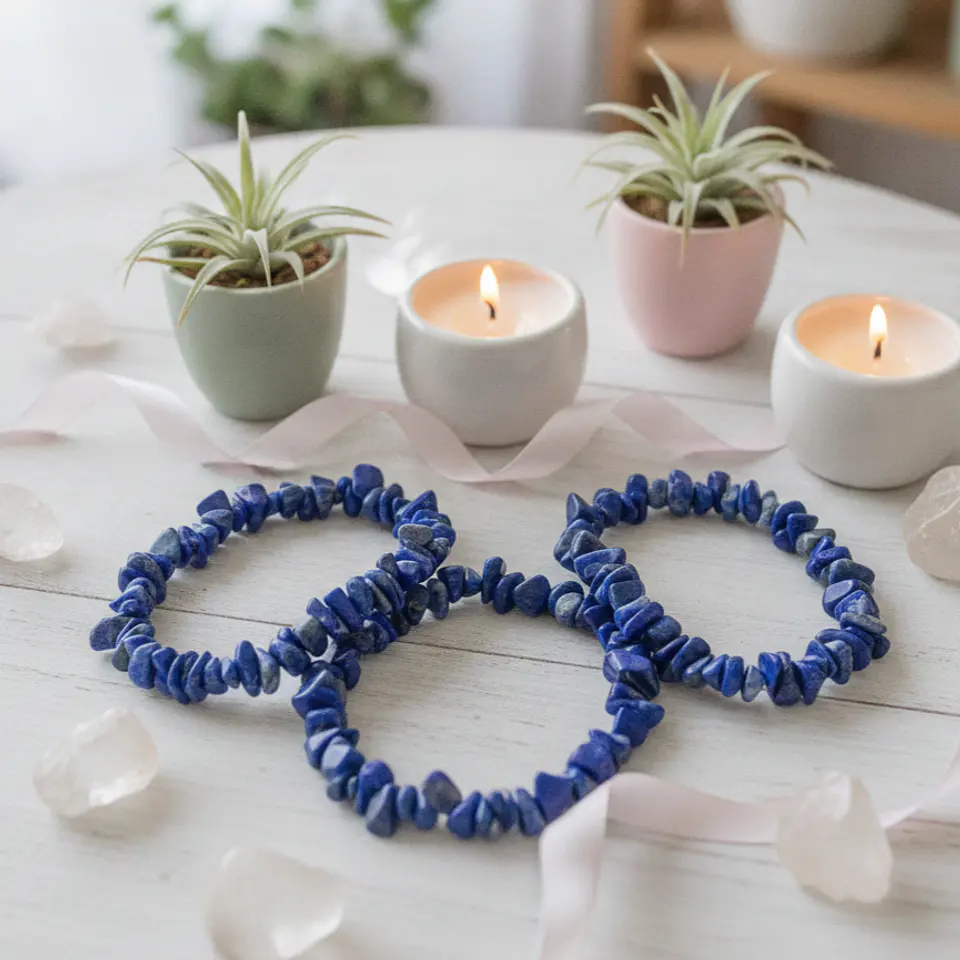Pulseira de Pedra Natural Lápis‑Lazúli em Cascalho – Sabedoria e Verdade 3