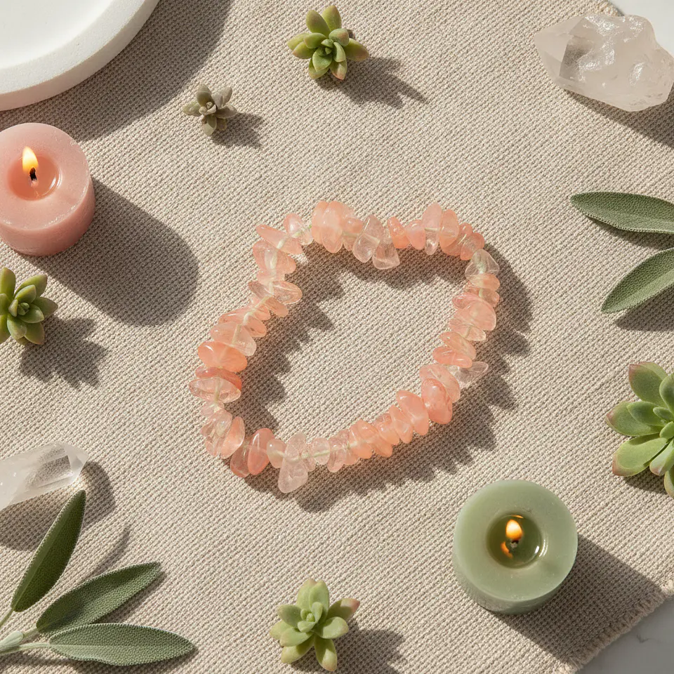 Pulseira de Pedra Natural Quartzo Cereja em Cascalho – Vitalidade e Alegria 3