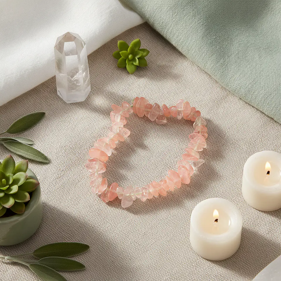 Pulseira de Pedra Natural Quartzo Cereja em Cascalho – Vitalidade e Alegria 4