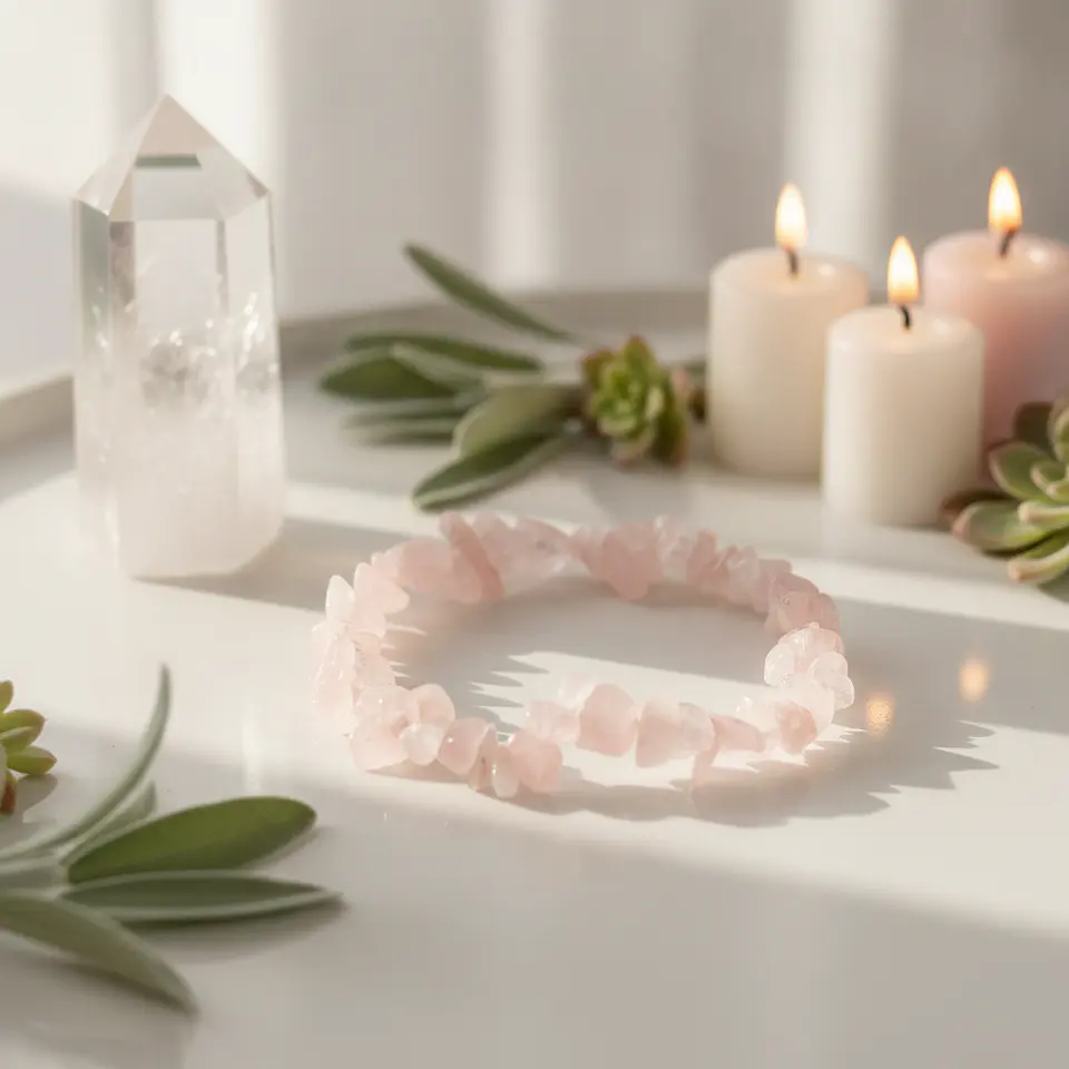 Pulseira de Pedra Natural Quartzo Rosa em Cascalho – Amor e Harmonia 2
