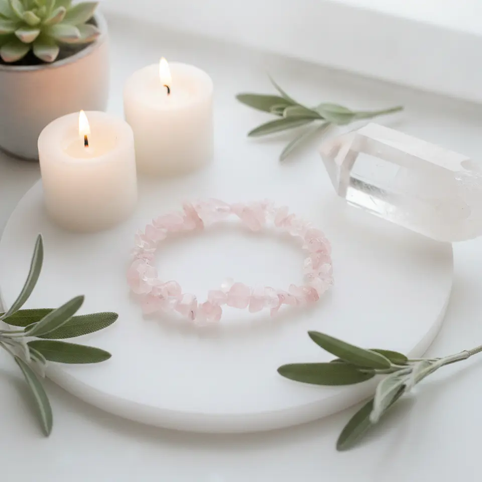 Pulseira de Pedra Natural Quartzo Rosa em Cascalho – Amor e Harmonia 3
