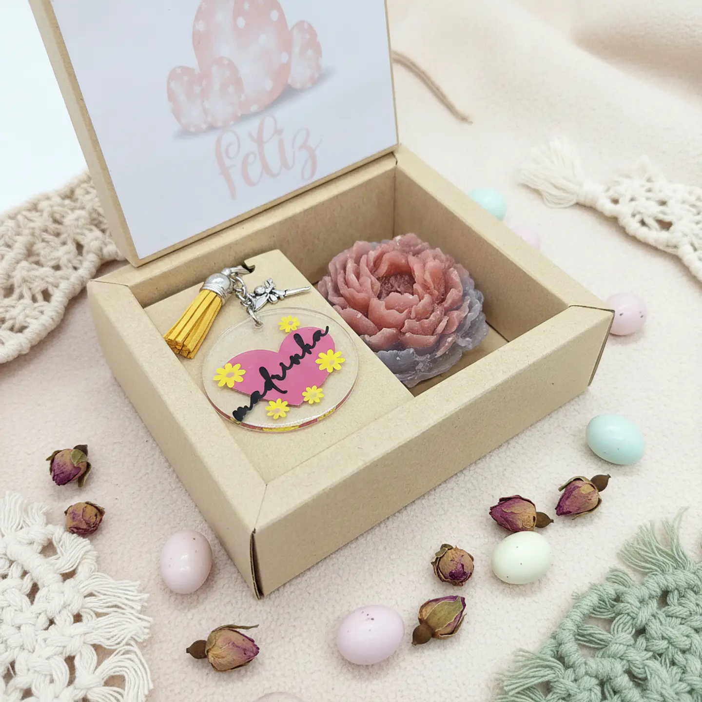 Giftbox Madrinha Rosa – Vela Peónia & Porta‑Chaves Fadinha 2