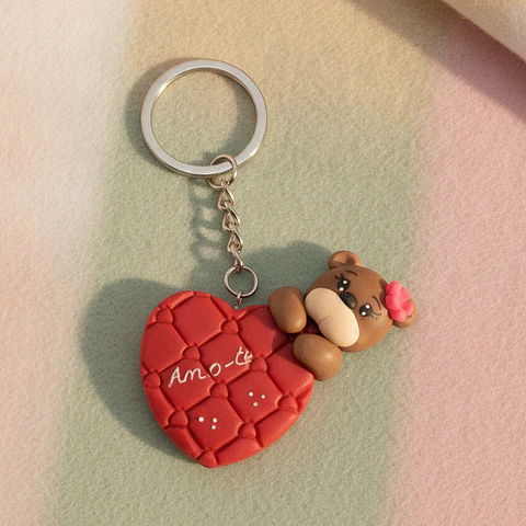 Porta Chaves Ursinha Coração biscuit