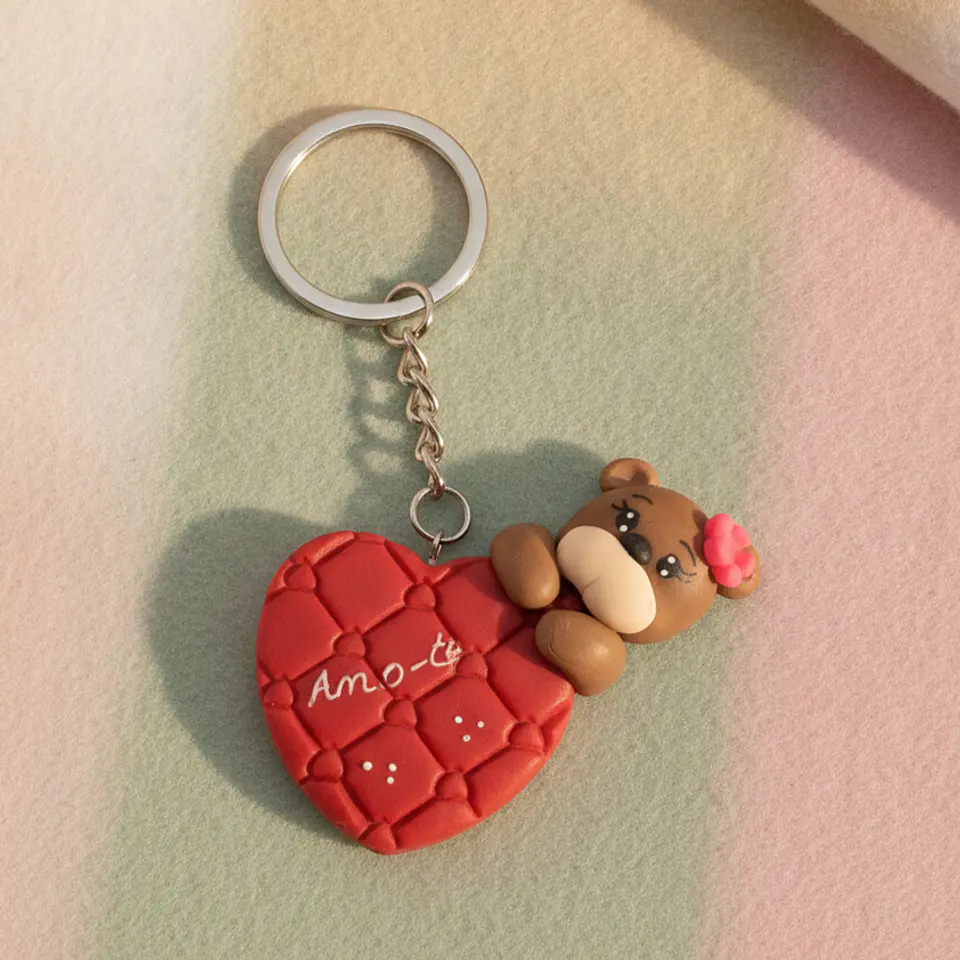 Porta Chaves Ursinha Coração biscuit 1