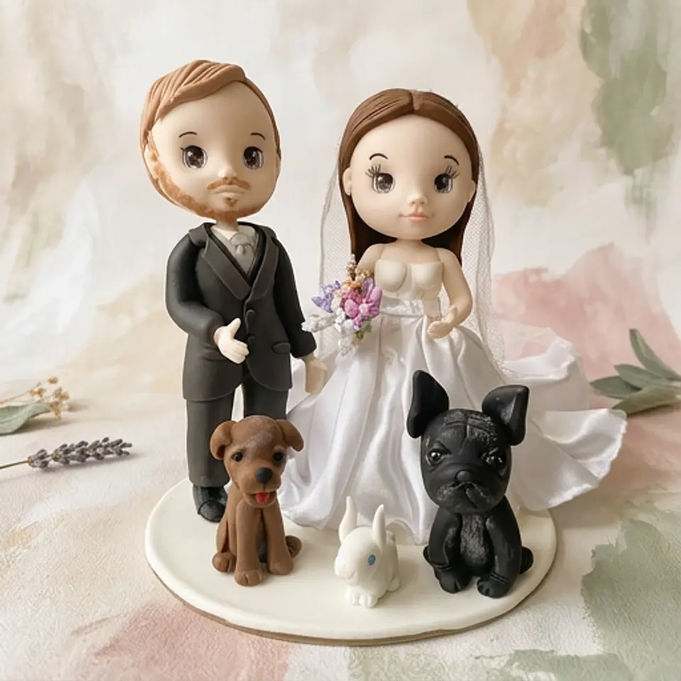 Estatueta Noivos com Pets 2