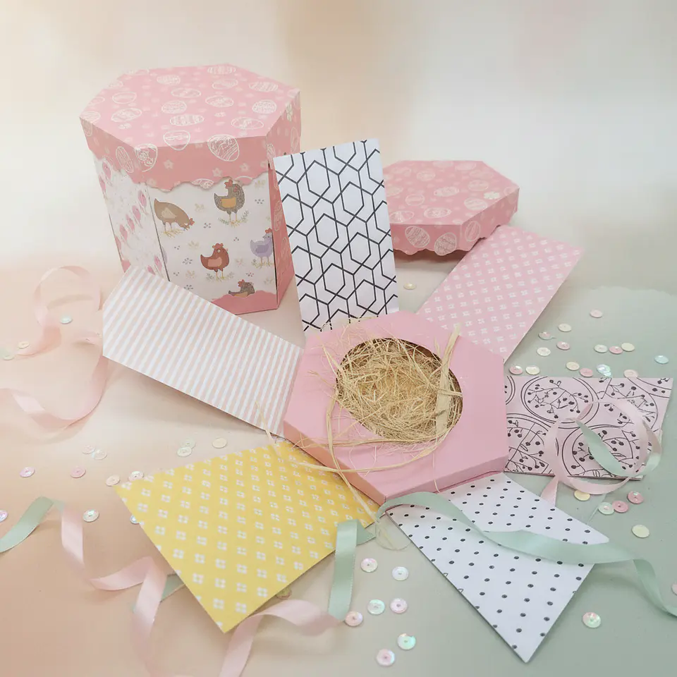Caixinha Páscoa explosão hexagonal rosa 4