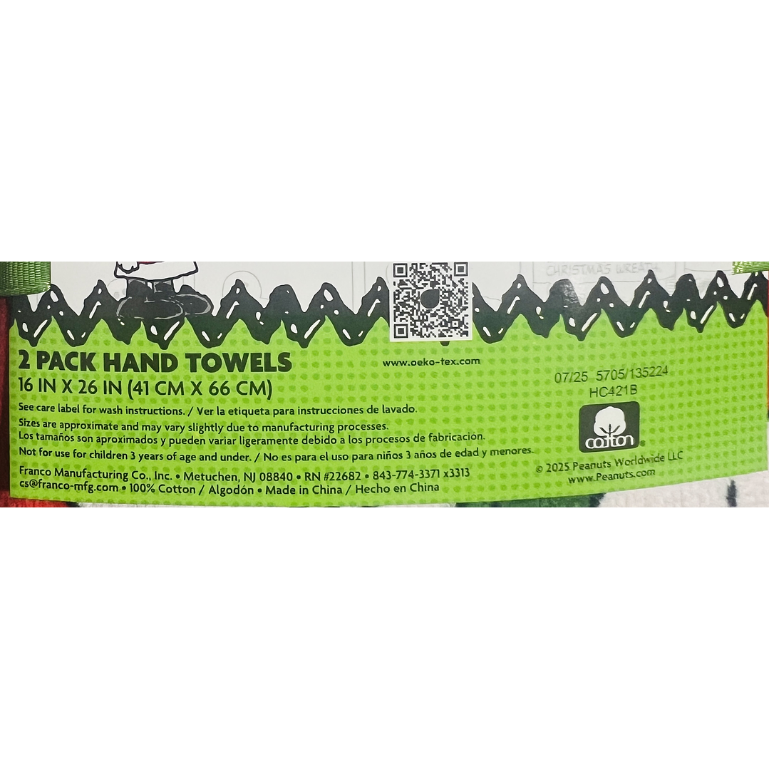 Pack toallas de mano Snoopy Navidad 8