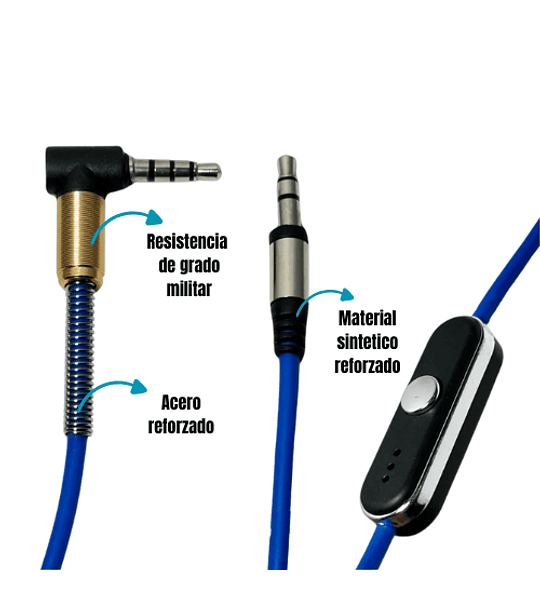 Cable Auxiliar Plug 3,5mm Sonido Stereo Micrófono 1.2m