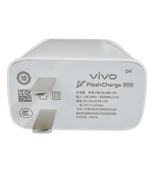 Kit Flash Charge Vivo 80W Cargador + Cable Original USB-C