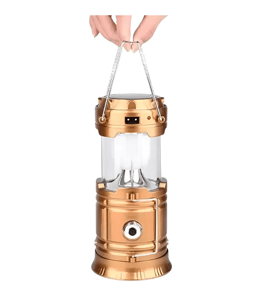 Lámpara de Camping Recargable con Panel Solar y Linterna Frontal 