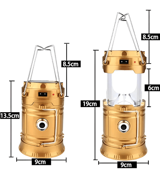 Lámpara de Camping Recargable con Panel Solar y Linterna Frontal 