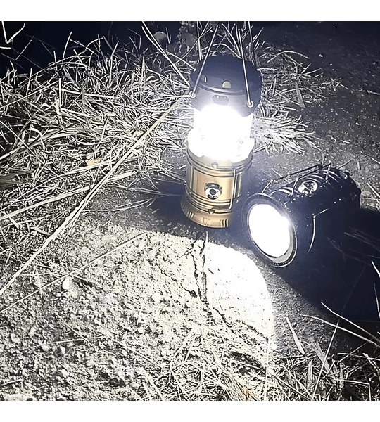 Lámpara de Camping Recargable con Panel Solar y Linterna Frontal 