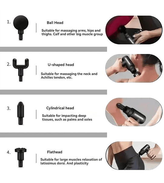 Pistola de Masaje Muscular Portátil – 4 Cabezales Intercambiables – Alivio y Relajación