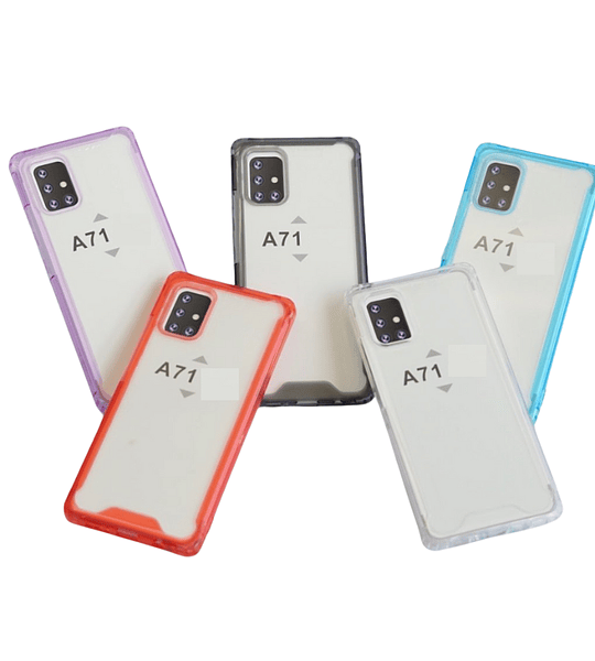 Funda Samsung A71 Transparente Acrigel Bumper Antigolpes Con Bordes De Colores