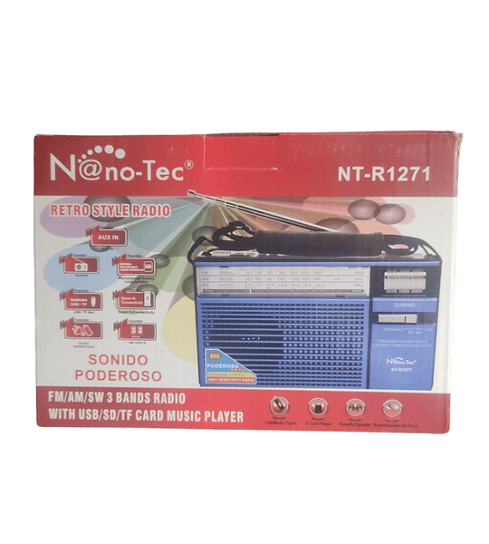 Radio Retro Portátil Nano-Tec NT-R1271 – AM/FM/SW con Reproductor USB y SD
