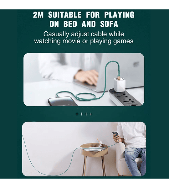 Cable de Carga Rápida 30W 2 Metros Reforzado Trenzado Tipo C 