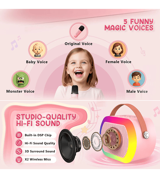 Mini Karaoke Inalámbrico Bluetooth 2 Micrófonos – Portátil para Fiesta y Hogar