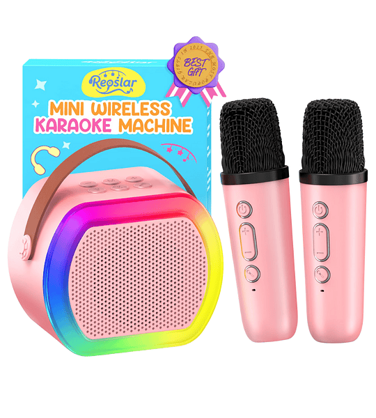 Mini Karaoke Inalámbrico Bluetooth 2 Micrófonos – Portátil para Fiesta y Hogar