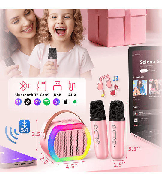 Mini Karaoke Inalámbrico Bluetooth 2 Micrófonos – Portátil para Fiesta y Hogar