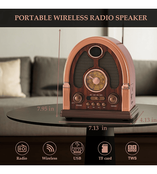 Radio Vintage Retro Fox Tech FX-259BT AM/FM/SW Altavoz, Bluetooth Alta Sencibilidad