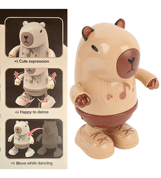 Capibara Bailarín Musical Interactivo con Luces LED y Movimiento Automático