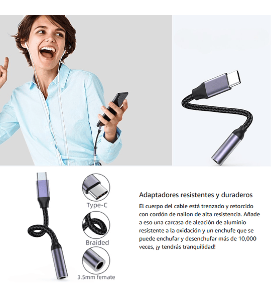 Convertidor Cable Adaptador Tipo C A Salida Tipo Audio Jack