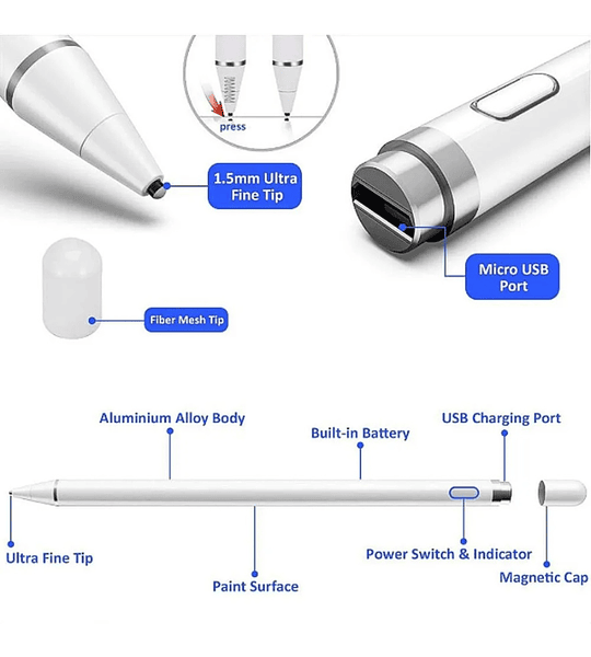 Lápiz Stylus Activo Universal Recargable Tablet Y Celular